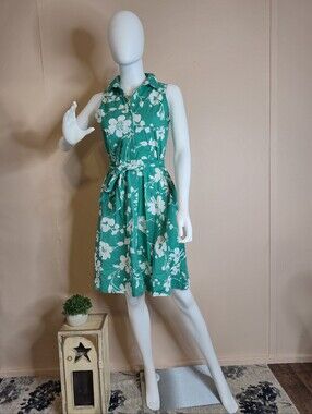 J. Crew Green and White Buttoned Polo Collar Sundress